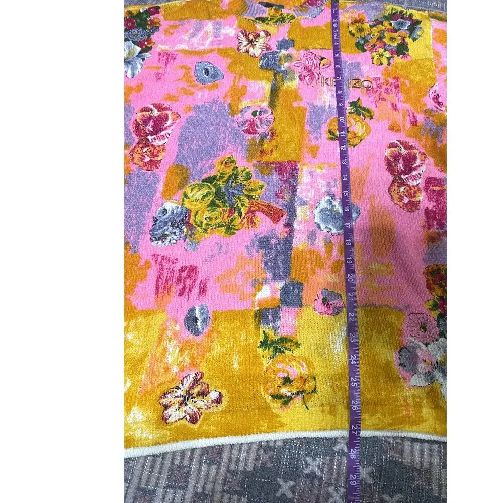VTG 90s Kenzo Golf Intarsia Knit Sweater Floral Spellout Pink Orange Neon size 2